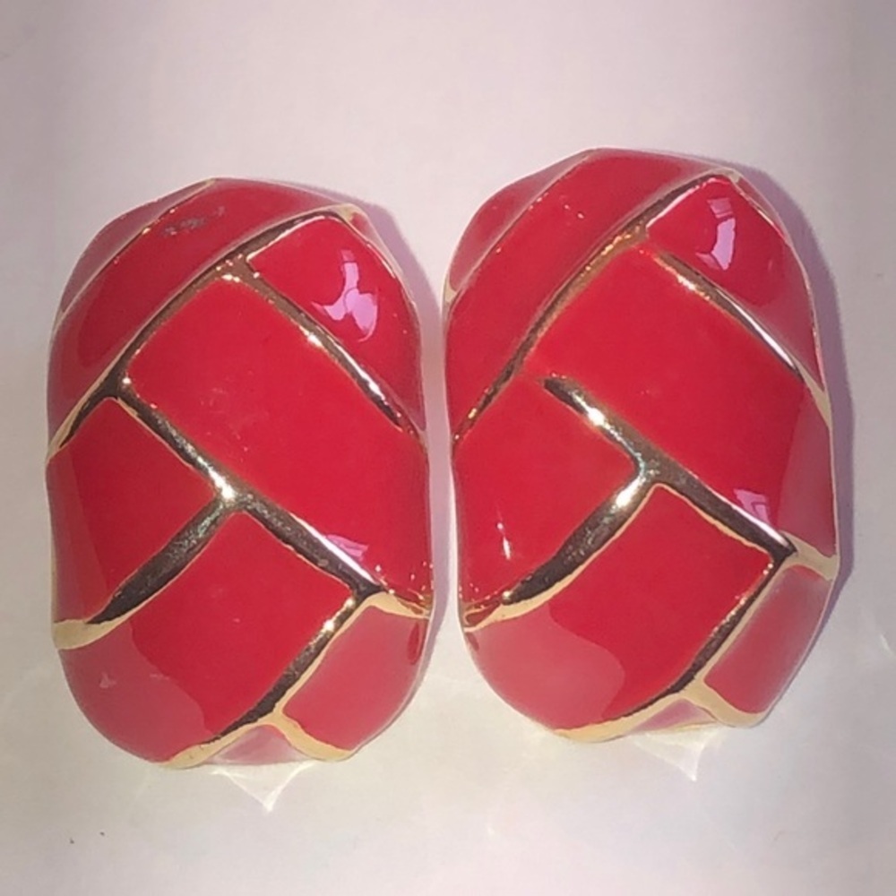 Red and Gold Tone Chunky Vintage Retro  Earrings